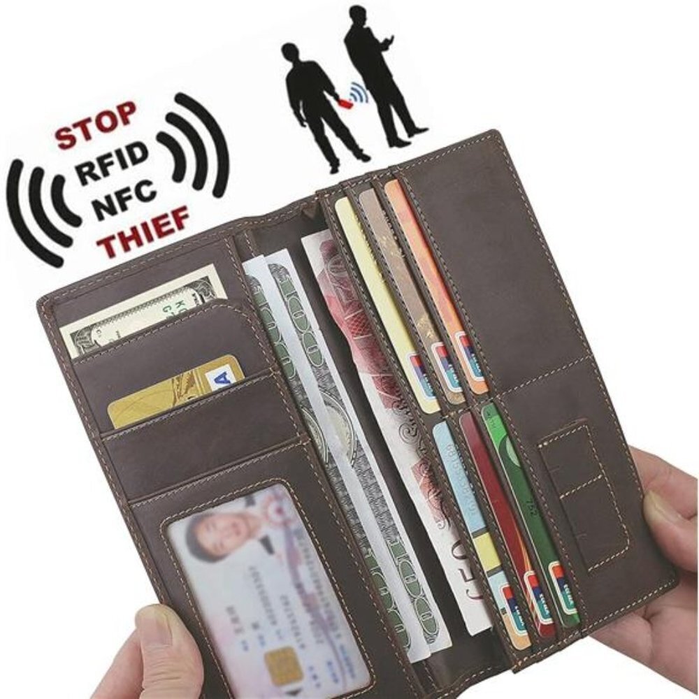Skull Bifold Wallet for Men RFID Blocking Full Grain Leather